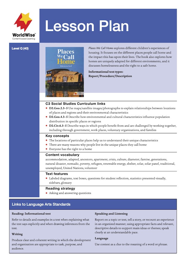 Places We Call Home Level Q Lesson Plan